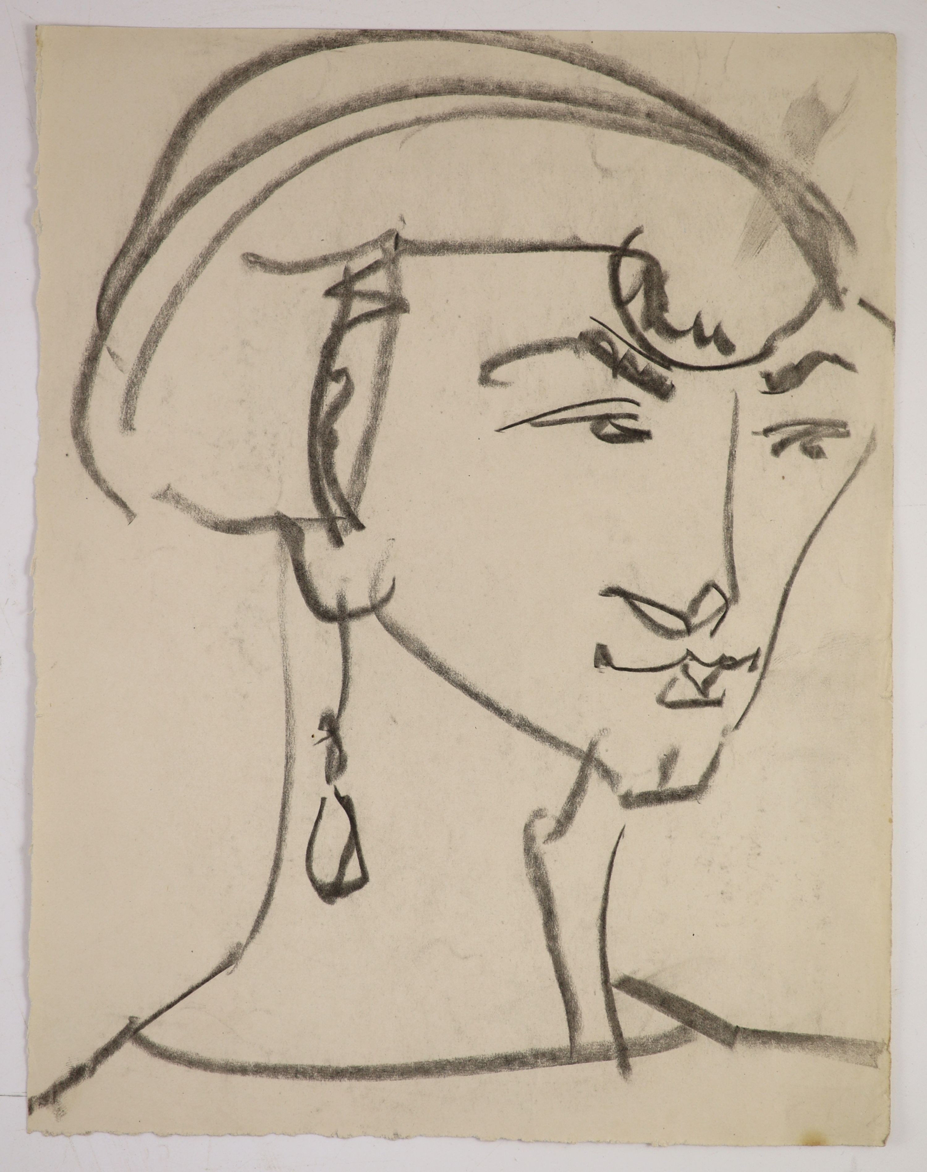 Henri Gaudier-Brzeska (1891-1915), Portrait of Ezra Pound, circa 1913, charcoal on paper, 25.2 x 19.5cms., unframed